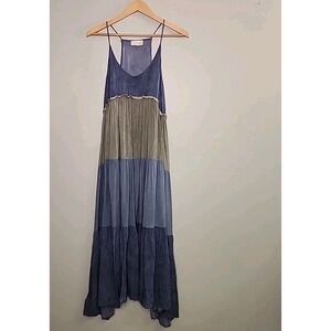 Dress Up Womens Small Blue Tired Maxi Dress Boho Coastal Cowgirl Peasant Flowy